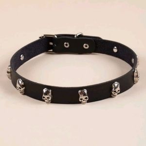 Black vegan leather skull choker necklace New